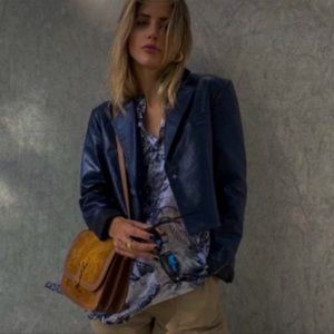 NWT ZARA LIMITED EDITION CROPPED FAUX LEATHER BLAZER DARK NAVY